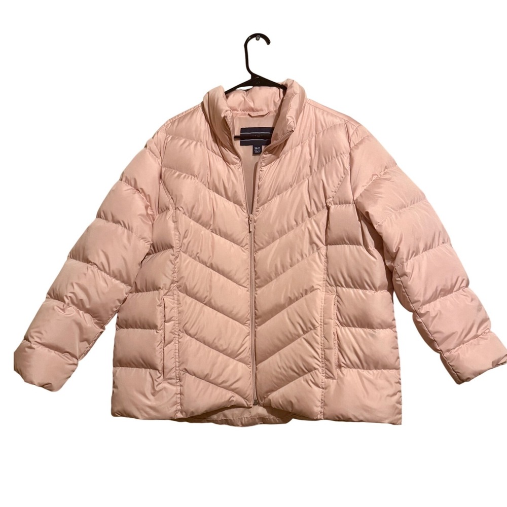 LANDS END Wom S 1X Pink Down Feather Puffer coat Insulated Zip Front Gorpcore‎